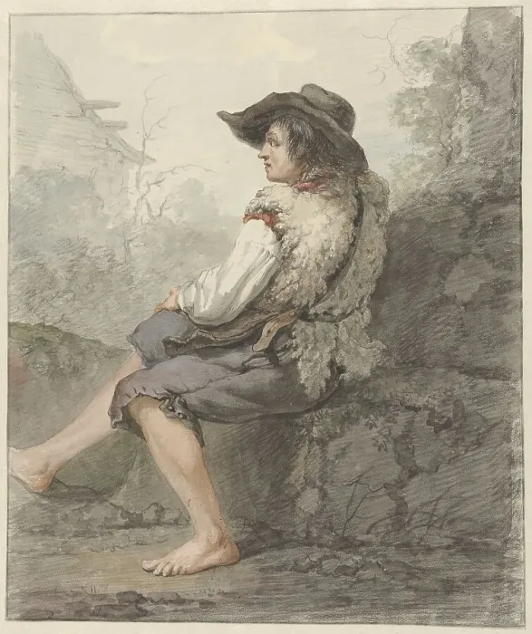 Framed Print : Seated boy with hat and sheepskin, 1766-1815. Creator: Jacob van Strij Framed Print : Seated boy with hat and sheepskin, 1766-1815. Creator: Jacob van Strij