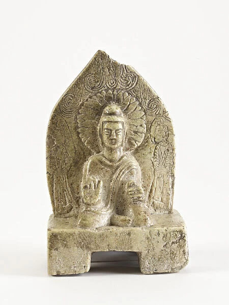 Seated Buddha with figures, Period of Division, possibly 386-535. Creator: Unknown