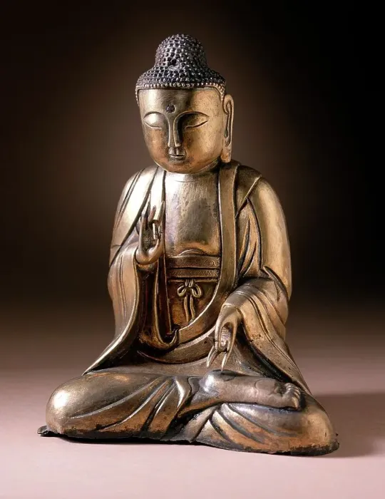 Framed Print : Seated Buddha, Probably Amitabha (Amit'abul), the Buddha of the Western... 15th-early 16th century. Creator: Unknown Framed Print : Seated Buddha, Probably Amitabha (Amit'abul), the Buddha of the Western... 15th-early 16th century. Creator: Unknown