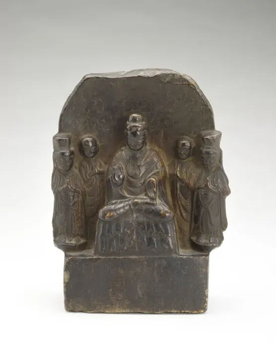 Framed Print : Seated Buddha (Shakyamuni) with standing monks and bodhisattvas Framed Print : Seated Buddha (Shakyamuni) with standing monks and bodhisattvas