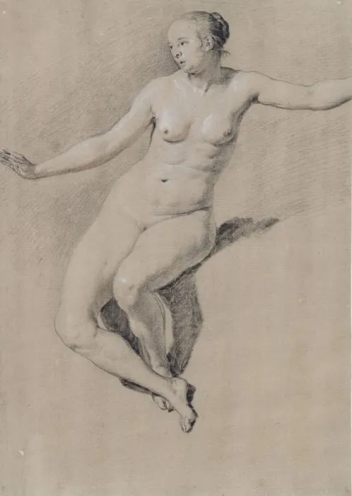 Framed Print : Seated female nude. Artist: Velde, Adriaen, van de (1636-1672) Framed Print : Seated female nude. Artist: Velde, Adriaen, van de (1636-1672)