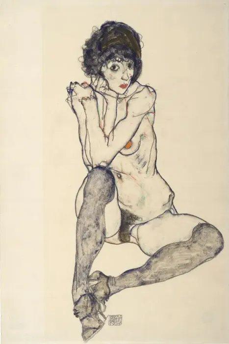 Framed Print : Seated Female Nude, Elbows Resting on Right Knee, 1914. Creator: Schiele, Egon (1890-1918) Framed Print : Seated Female Nude, Elbows Resting on Right Knee, 1914. Creator: Schiele, Egon (1890-1918)