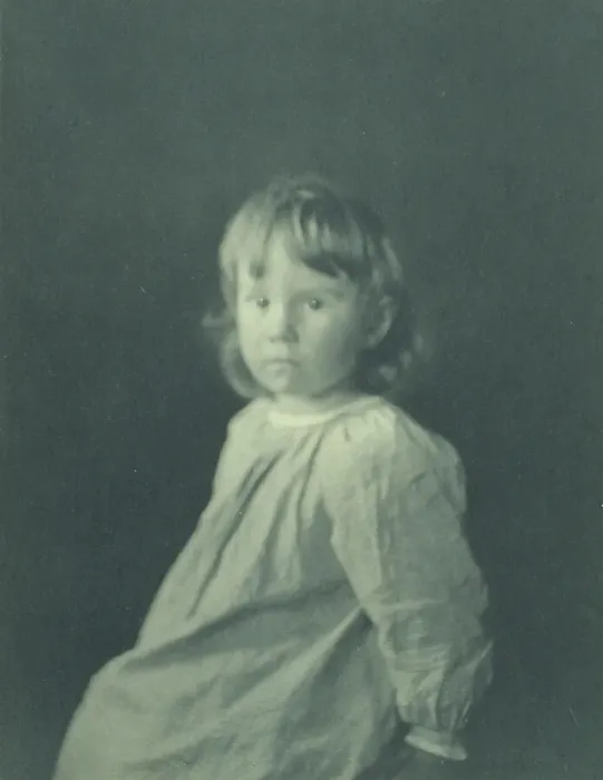 Framed Print : Seated girl with body facing left looking at the camera, c1900. Creator: Myra Albert Wiggins Framed Print : Seated girl with body facing left looking at the camera, c1900. Creator: Myra Albert Wiggins