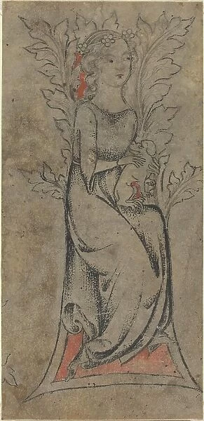 Seated Girl with a Dog, c. 1325. Creator: Unknown