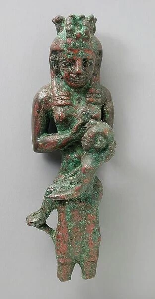 Seated Isis with Uraeus Modius Holding Child on her Lap, Late Period-Ptolemaic Period (711-30 BCE). Creator: Unknown
