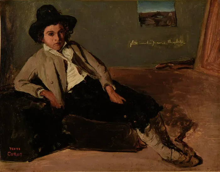 Framed Print : Seated Italian boy, 1825-1826. Creator: Corot, Jean-Baptiste Camille (1796-1875) Framed Print : Seated Italian boy, 1825-1826. Creator: Corot, Jean-Baptiste Camille (1796-1875)