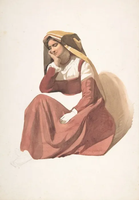 Framed Print : Seated Italian Peasant Woman, mid-19th century. Creator: Pierre Louis Dubourcq Framed Print : Seated Italian Peasant Woman, mid-19th century. Creator: Pierre Louis Dubourcq