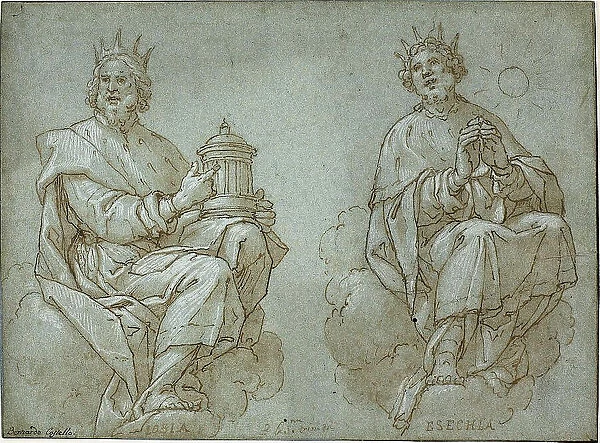 Two Seated Kings of Judah; Josiah and Hezekiah, 1591. Creator: Bernardo Castello