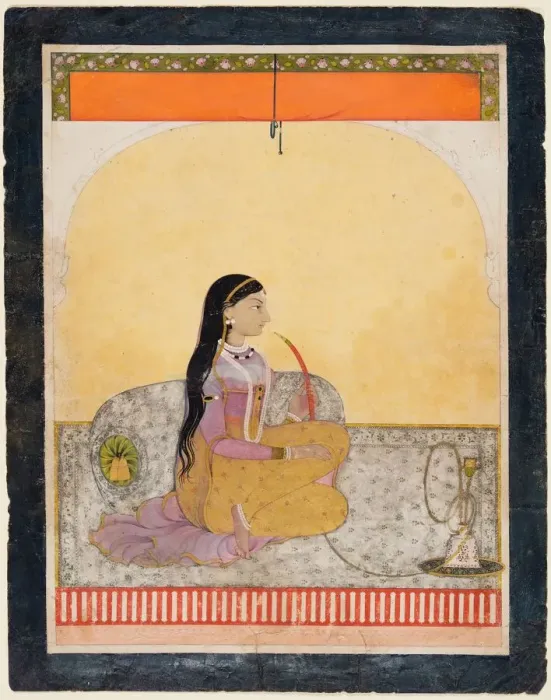 Framed Print : Seated Lady Smoking a Hookah, c. 1780. Creator: Unknown Framed Print : Seated Lady Smoking a Hookah, c. 1780. Creator: Unknown