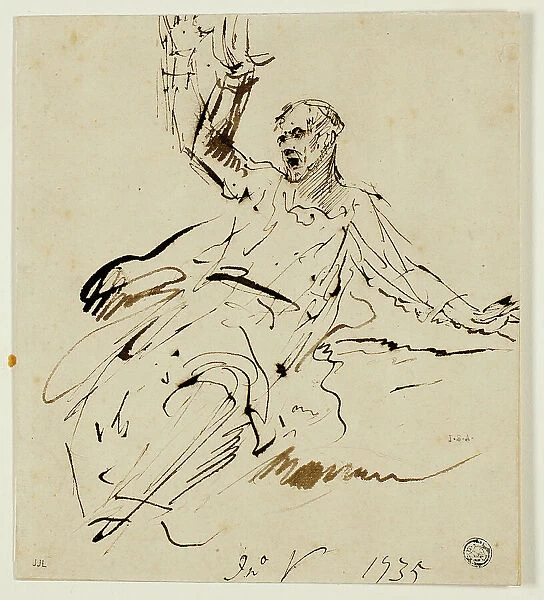 Seated Male Figure with Raised Arm, 1735. Creator: John Vanderbank