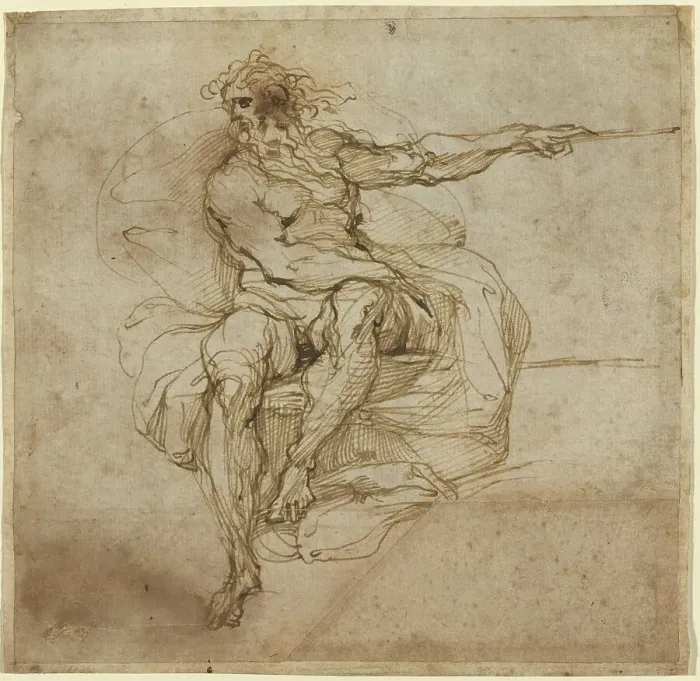 Framed Print : Seated Male Nude [recto], 1600 / 1602. Creator: Agostino Carracci