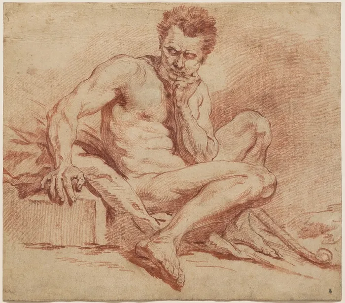 Framed Print : Seated Male Nude with Shepherd Staff, between 1740 and 1759. Creator: Francois Boucher Framed Print : Seated Male Nude with Shepherd Staff, between 1740 and 1759. Creator: Francois Boucher