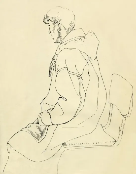 Framed Print : Seated man in duffel coat, c1952. Creator: Shirley Markham Framed Print : Seated man in duffel coat, c1952. Creator: Shirley Markham