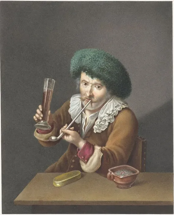 Framed Print : Seated man with glass and pipe, 1799. Creator: Alexander Liernur Framed Print : Seated man with glass and pipe, 1799. Creator: Alexander Liernur