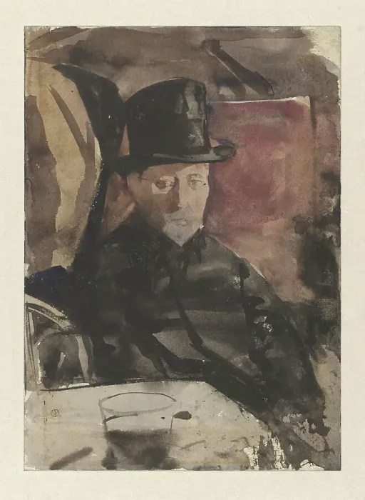 Framed Print : Seated man in a top hat in a cafe, c.1876-c.1924. Creator: Gerrit Willem Dijsselhof