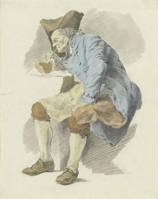Framed Print : Seated man lights his pipe from a chafing dish, 1795-1857. Creator: Wouter Mol Framed Print : Seated man lights his pipe from a chafing dish, 1795-1857. Creator: Wouter Mol