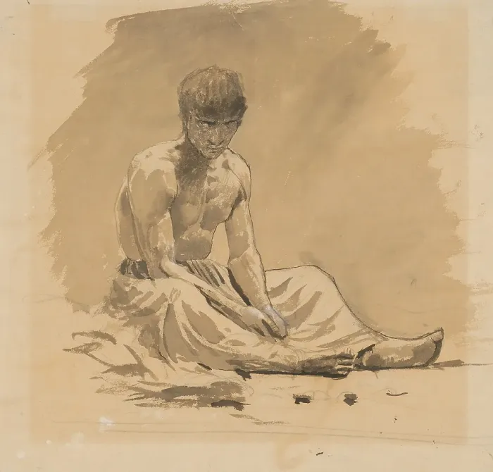 Framed Print : Seated Man Naked to the Waist, 1895-1900. Creator: Ladislav Mednyanszky Framed Print : Seated Man Naked to the Waist, 1895-1900. Creator: Ladislav Mednyanszky