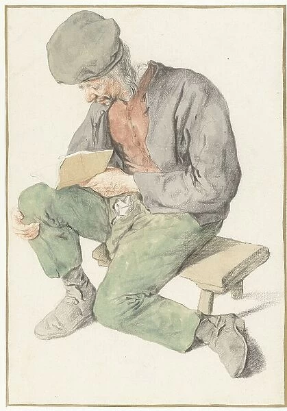 Seated Man Reading, Facing Left, 1690-1700. Creator: Cornelis Dusart