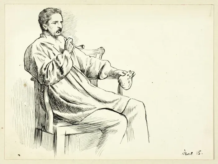 Framed Print : Seated Man Smoking Pipe, n. d. Creator: Henry Stacy Marks Framed Print : Seated Man Smoking Pipe, n. d. Creator: Henry Stacy Marks