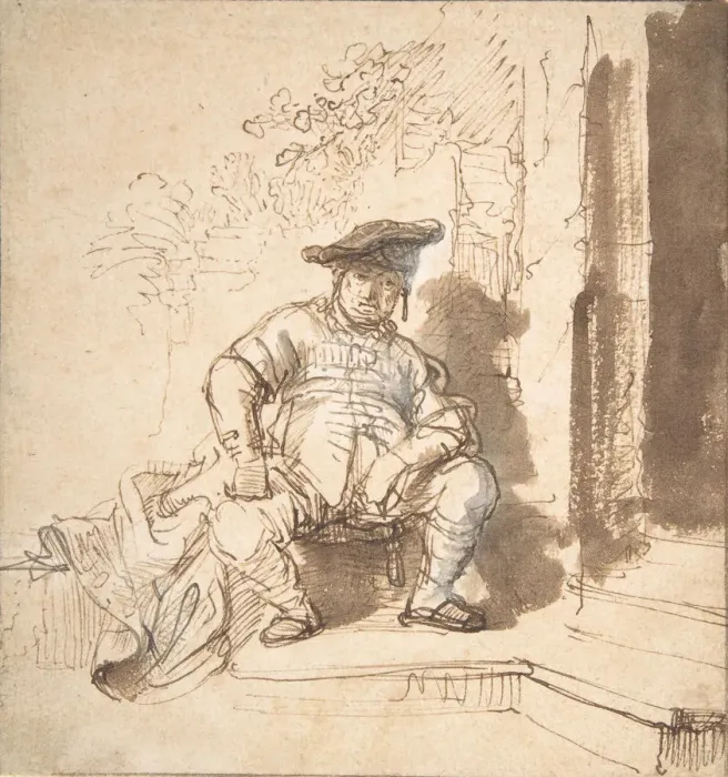 Framed Print : Seated Man Wearing a Flat Cap, 1635-40. Creator: Rembrandt Harmensz van Rijn Framed Print : Seated Man Wearing a Flat Cap, 1635-40. Creator: Rembrandt Harmensz van Rijn