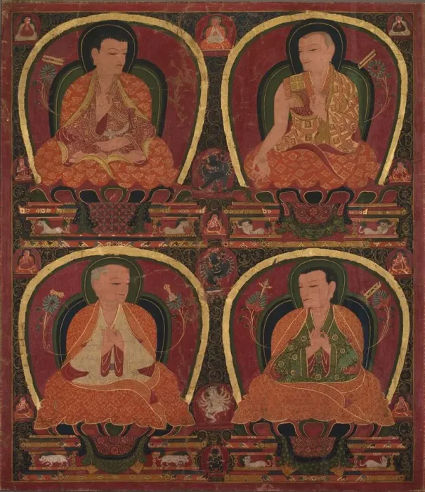 Framed Print : Four Seated Masters, c. 1450. Creator: Unknown Framed Print : Four Seated Masters, c. 1450. Creator: Unknown