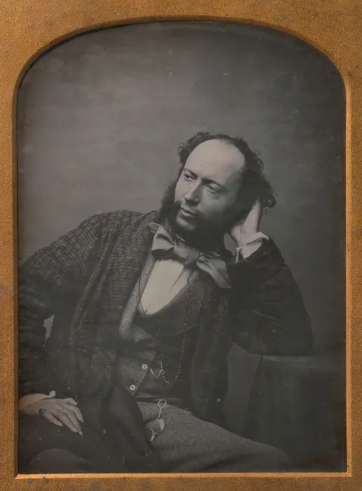 Framed Print : Seated Middle-aged Man in Bow Tie and Jacket, 1850s. Creator: John Watkins Framed Print : Seated Middle-aged Man in Bow Tie and Jacket, 1850s. Creator: John Watkins