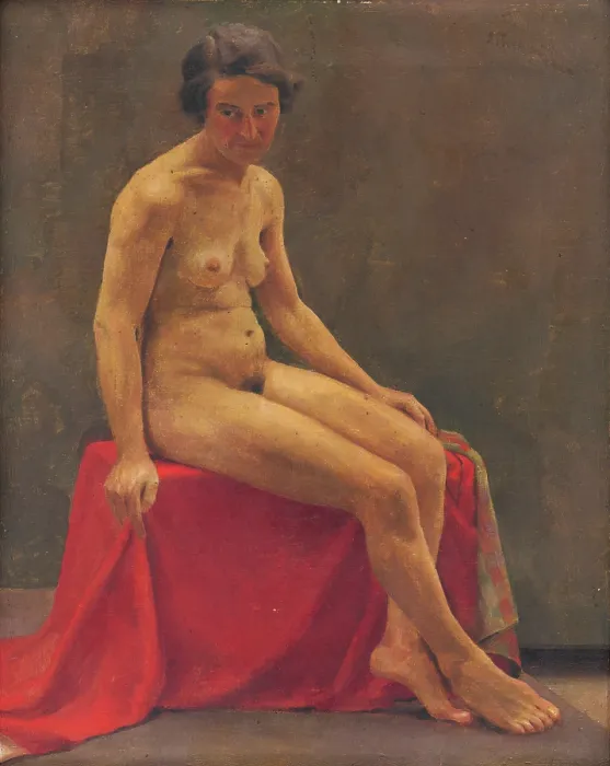 Framed Print : Seated nude, 1920. Creator: Ladislav Treskon Framed Print : Seated nude, 1920. Creator: Ladislav Treskon