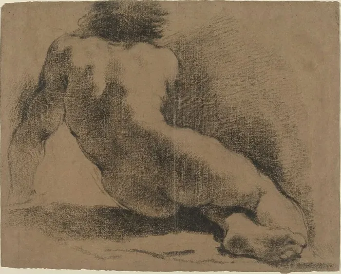 Framed Print : Seated Nude Boy Seen from the Back. Creator: Guercino Framed Print : Seated Nude Boy Seen from the Back. Creator: Guercino