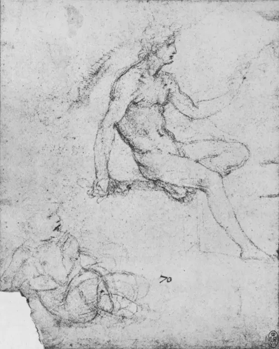Framed Print : Seated Nude with Child with Lamb, c1480 (1945). Artist: Leonardo da Vinci Framed Print : Seated Nude with Child with Lamb, c1480 (1945). Artist: Leonardo da Vinci