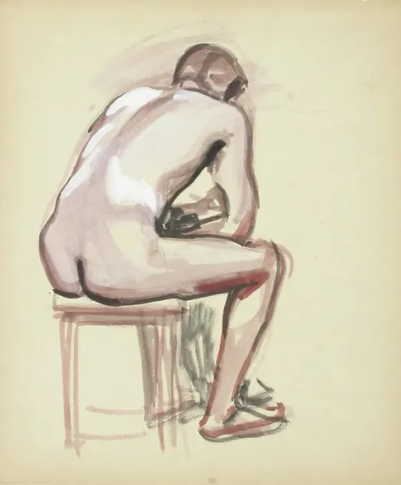 Framed Print : Seated nude, sketch, c1910s. Creator: Verner Thome Framed Print : Seated nude, sketch, c1910s. Creator: Verner Thome