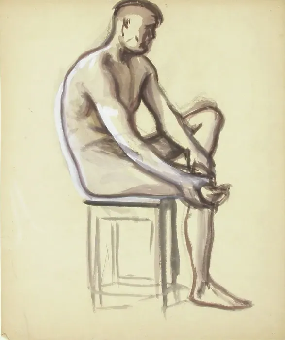 Framed Print : Seated nude, sketch, c1910s. Creator: Verner Thome Framed Print : Seated nude, sketch, c1910s. Creator: Verner Thome