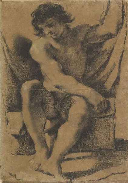 Seated Nude Young Man in Nearly Frontal View, ca. 1618. Creator: Guercino