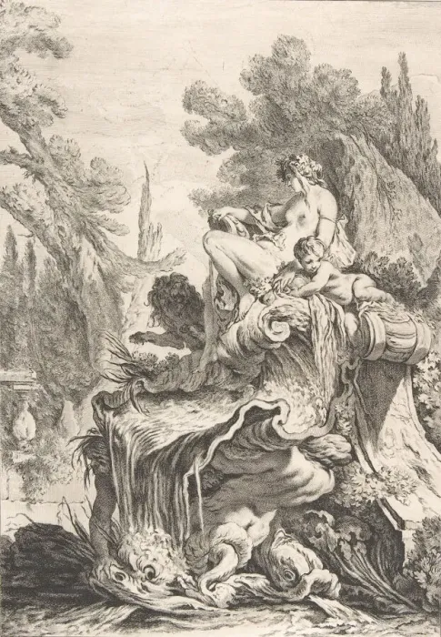 Framed Print : The Seated Nymph (Une fontaine avec une naiade assise sur une conque), ca. 1740 Framed Print : The Seated Nymph (Une fontaine avec une naiade assise sur une conque), ca. 1740