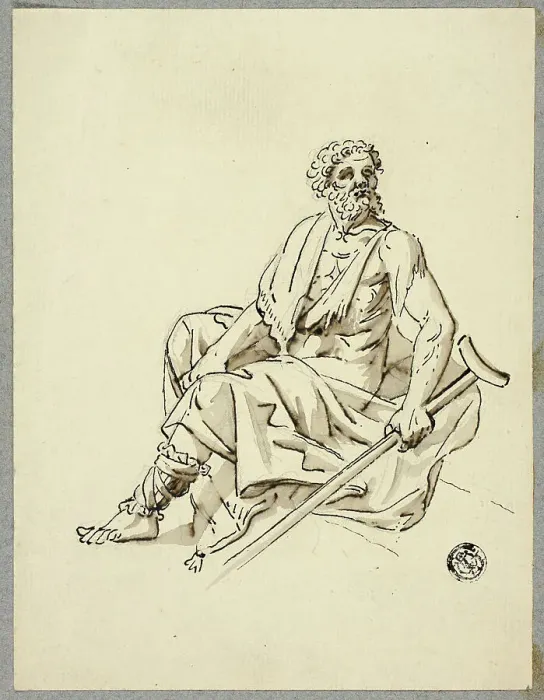 Framed Print : Seated Old Man with Crutch, n.d. Creator: Hans Heinrich Meyer Framed Print : Seated Old Man with Crutch, n.d. Creator: Hans Heinrich Meyer