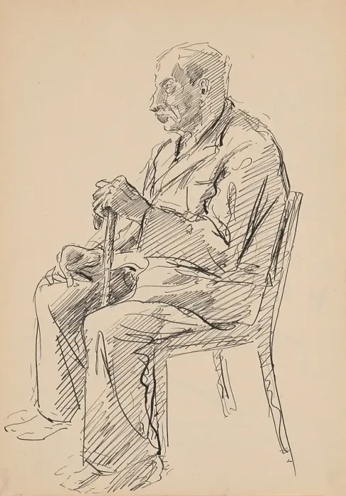 Framed Print : Seated Old Man with a Stick, 1939 / 1944. Creator: Jan Novak Framed Print : Seated Old Man with a Stick, 1939 / 1944. Creator: Jan Novak