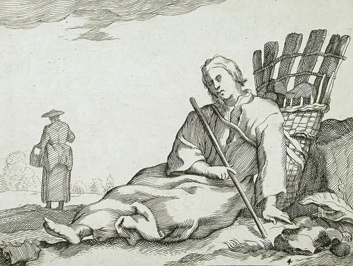 Framed Print : Seated Peasant and Basket, 17th century. Creator: Frederick Bloemaert Framed Print : Seated Peasant and Basket, 17th century. Creator: Frederick Bloemaert