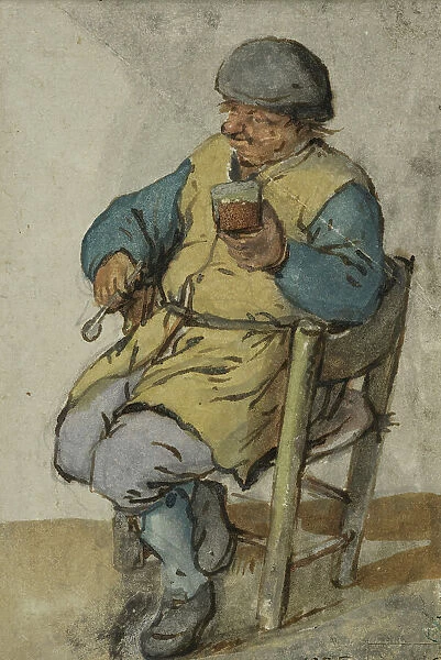 Seated Peasant, Holding a Glass of Beer, 1640s. Creator: Unknown