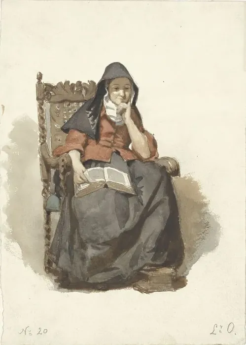 Framed Print : Seated pensive woman with book, 1836-1915. Creator: Johannes Eugel Masurel Framed Print : Seated pensive woman with book, 1836-1915. Creator: Johannes Eugel Masurel
