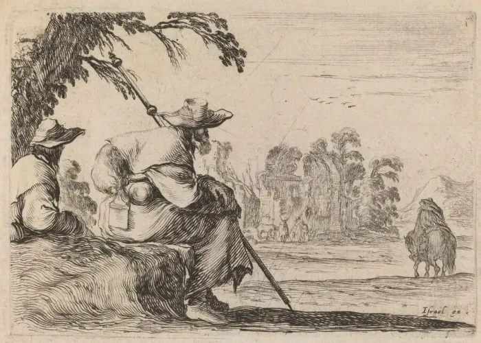 Framed Print : Seated Pilgrims, 1642. Creator: Stefano della Bella Framed Print : Seated Pilgrims, 1642. Creator: Stefano della Bella