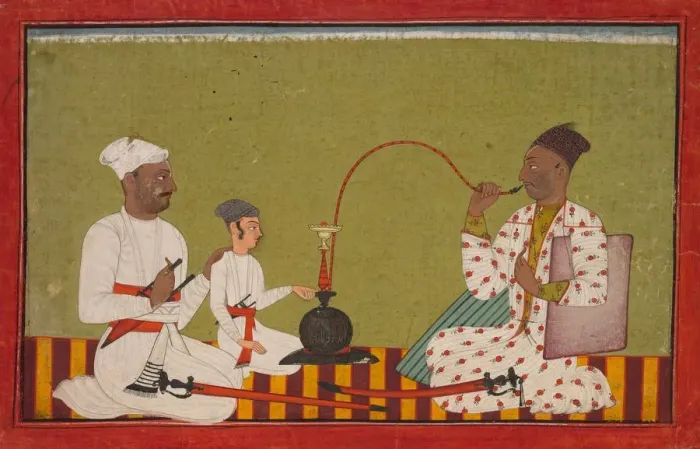 Framed Print : Seated Prince Smoking a Hookah, c, 1710-1715. Creator: Unknown Framed Print : Seated Prince Smoking a Hookah, c, 1710-1715. Creator: Unknown