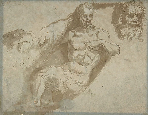 Seated satyr, with enlarged head of same (recto); head of a woman (verso), 1527-96