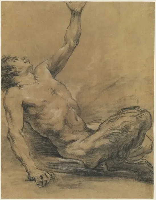 Framed Print : Seated Satyr Leaning Backward [recto], 1758 / 1765. Creator: Jean-Baptiste Deshays