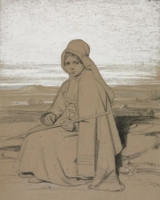 Framed Print : A Seated Shepherdess, 1800s. Creator: Jules Dupre (French, 1811-1889) Framed Print : A Seated Shepherdess, 1800s. Creator: Jules Dupre (French, 1811-1889)