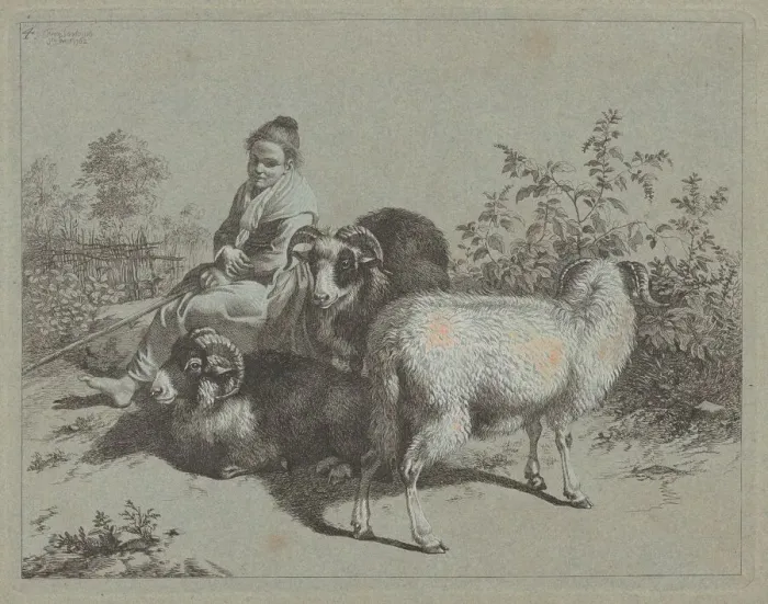 Framed Print : Seated Shepherdess with Three Rams, 1762. Creator: Francesco Londonio Framed Print : Seated Shepherdess with Three Rams, 1762. Creator: Francesco Londonio