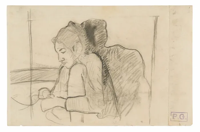 Framed Print : Seated Tahitian Woman (recto), Sketches of Roosters and Chickens (verso), 1891 / 93 Framed Print : Seated Tahitian Woman (recto), Sketches of Roosters and Chickens (verso), 1891 / 93