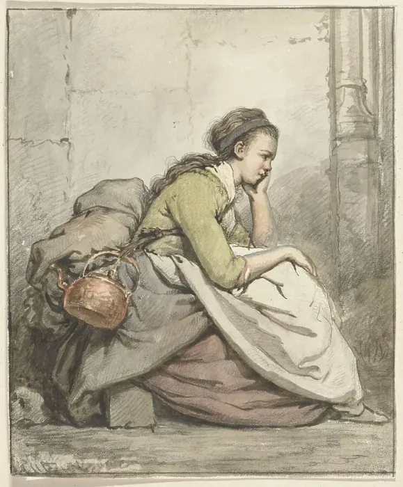 Framed Print : Seated woman with a copper kettle, 1763-1826. Creator: Abraham van Strij Framed Print : Seated woman with a copper kettle, 1763-1826. Creator: Abraham van Strij