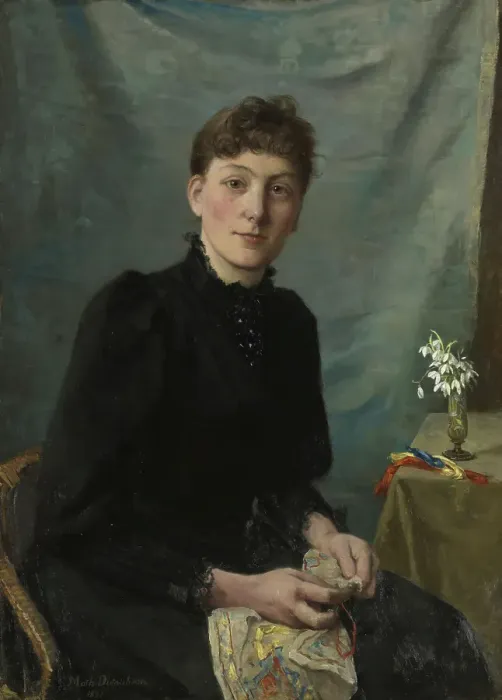 Framed Print : Seated Woman with Embroidery, 1891. Creator: Johanne Mathilde Dietrichson Framed Print : Seated Woman with Embroidery, 1891. Creator: Johanne Mathilde Dietrichson