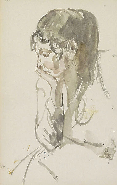 Seated woman with one hand under her chin, 1875-1934. Creator: Isaac Lazerus Israels
