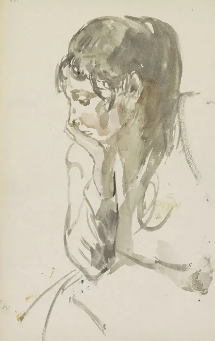 Framed Print : Seated woman with one hand under her chin, 1875-1934. Creator: Isaac Lazerus Israels Framed Print : Seated woman with one hand under her chin, 1875-1934. Creator: Isaac Lazerus Israels