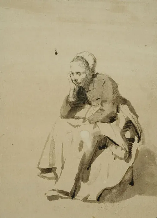 Framed Print : Seated woman with head in hand. Creator: Abraham Van Dyck Framed Print : Seated woman with head in hand. Creator: Abraham Van Dyck